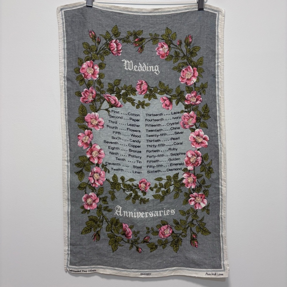 Dunmoy Pure Irish Linen Vintage Wedding Anniversary Tea Towel